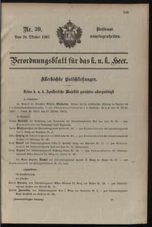 Kaiserlich-königliches Armee-Verordnungsblatt: Personal-Angelegenheiten 19071029 Seite: 1