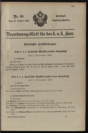 Kaiserlich-königliches Armee-Verordnungsblatt: Personal-Angelegenheiten 19071029 Seite: 19