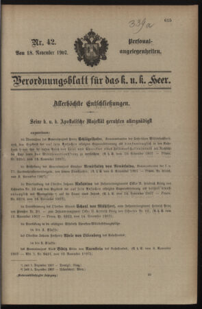 Kaiserlich-königliches Armee-Verordnungsblatt: Personal-Angelegenheiten 19071118 Seite: 1