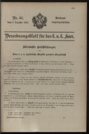 Kaiserlich-königliches Armee-Verordnungsblatt: Personal-Angelegenheiten 19071207 Seite: 1