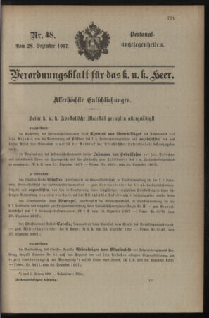 Kaiserlich-königliches Armee-Verordnungsblatt: Personal-Angelegenheiten 19071228 Seite: 1