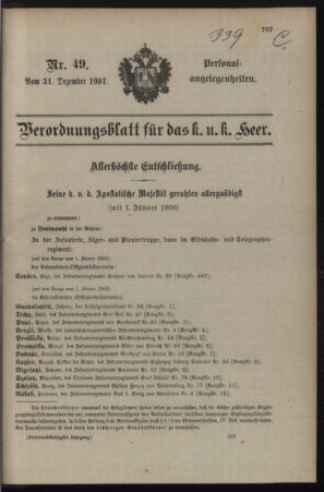 Kaiserlich-königliches Armee-Verordnungsblatt: Personal-Angelegenheiten 19071231 Seite: 1