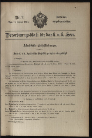 Kaiserlich-königliches Armee-Verordnungsblatt: Personal-Angelegenheiten 19080118 Seite: 1