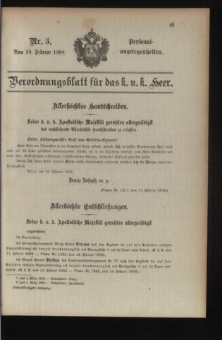 Kaiserlich-königliches Armee-Verordnungsblatt: Personal-Angelegenheiten 19080218 Seite: 1