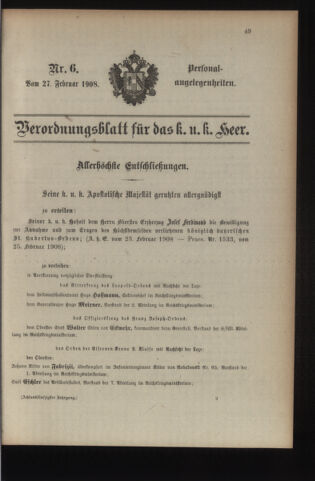 Kaiserlich-königliches Armee-Verordnungsblatt: Personal-Angelegenheiten 19080227 Seite: 1