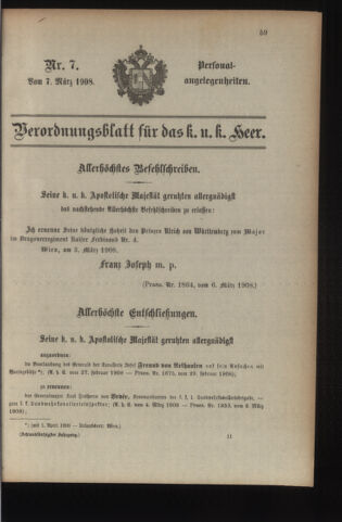 Kaiserlich-königliches Armee-Verordnungsblatt: Personal-Angelegenheiten 19080307 Seite: 1