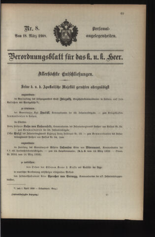 Kaiserlich-königliches Armee-Verordnungsblatt: Personal-Angelegenheiten 19080318 Seite: 1