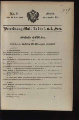 Kaiserlich-königliches Armee-Verordnungsblatt: Personal-Angelegenheiten 19080414 Seite: 1