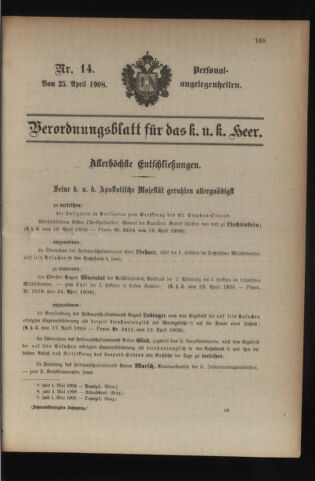 Kaiserlich-königliches Armee-Verordnungsblatt: Personal-Angelegenheiten 19080425 Seite: 1