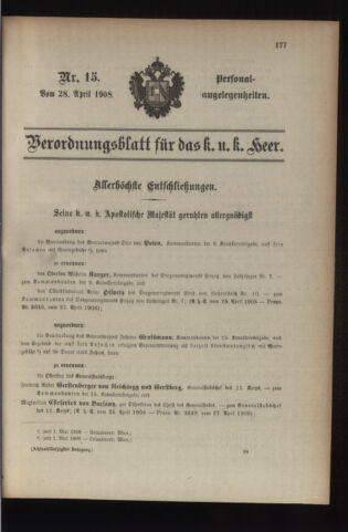 Kaiserlich-königliches Armee-Verordnungsblatt: Personal-Angelegenheiten 19080428 Seite: 1