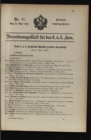 Kaiserlich-königliches Armee-Verordnungsblatt: Personal-Angelegenheiten 19080429 Seite: 21