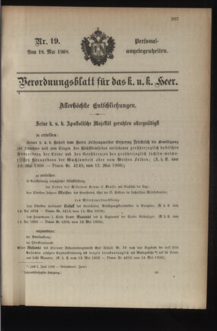 Kaiserlich-königliches Armee-Verordnungsblatt: Personal-Angelegenheiten 19080518 Seite: 1