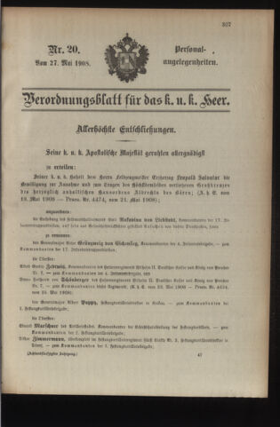 Kaiserlich-königliches Armee-Verordnungsblatt: Personal-Angelegenheiten 19080527 Seite: 1