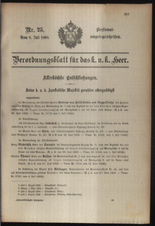 Kaiserlich-königliches Armee-Verordnungsblatt: Personal-Angelegenheiten 19080708 Seite: 1