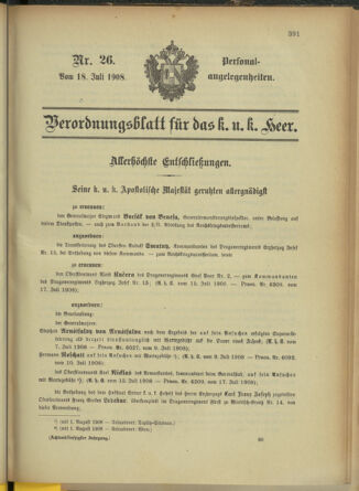 Kaiserlich-königliches Armee-Verordnungsblatt: Personal-Angelegenheiten 19080718 Seite: 1