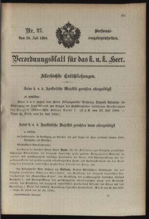 Kaiserlich-königliches Armee-Verordnungsblatt: Personal-Angelegenheiten 19080728 Seite: 1