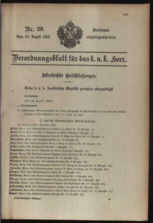 Kaiserlich-königliches Armee-Verordnungsblatt: Personal-Angelegenheiten 19080818 Seite: 1