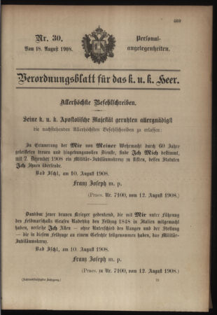 Kaiserlich-königliches Armee-Verordnungsblatt: Personal-Angelegenheiten 19080818 Seite: 31