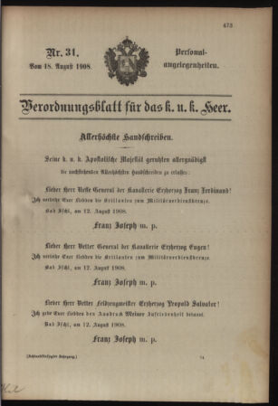 Kaiserlich-königliches Armee-Verordnungsblatt: Personal-Angelegenheiten 19080818 Seite: 35