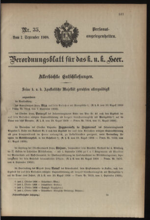 Kaiserlich-königliches Armee-Verordnungsblatt: Personal-Angelegenheiten 19080907 Seite: 1