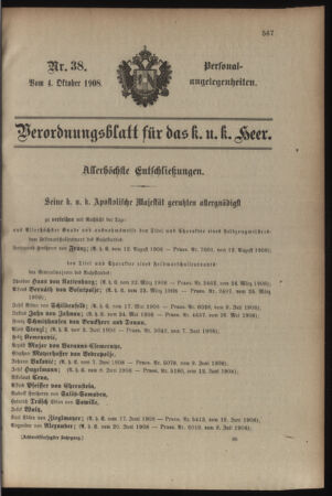 Kaiserlich-königliches Armee-Verordnungsblatt: Personal-Angelegenheiten 19081004 Seite: 1