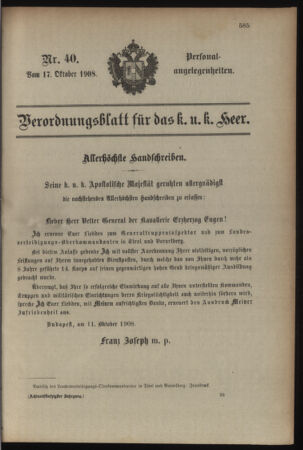 Kaiserlich-königliches Armee-Verordnungsblatt: Personal-Angelegenheiten 19081017 Seite: 1