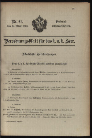 Kaiserlich-königliches Armee-Verordnungsblatt: Personal-Angelegenheiten 19081024 Seite: 1