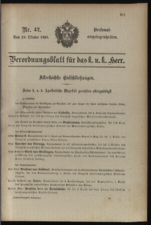 Kaiserlich-königliches Armee-Verordnungsblatt: Personal-Angelegenheiten 19081028 Seite: 1