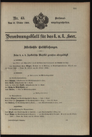 Kaiserlich-königliches Armee-Verordnungsblatt: Personal-Angelegenheiten 19081031 Seite: 1