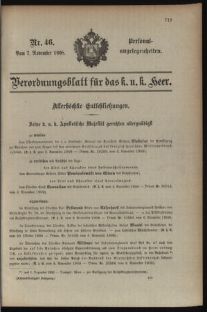 Kaiserlich-königliches Armee-Verordnungsblatt: Personal-Angelegenheiten 19081107 Seite: 1