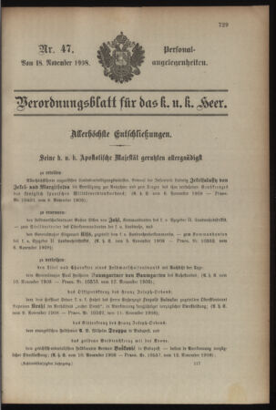 Kaiserlich-königliches Armee-Verordnungsblatt: Personal-Angelegenheiten 19081118 Seite: 1