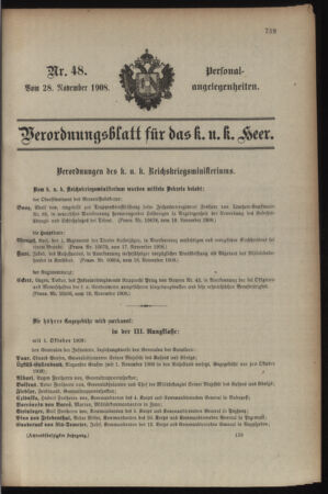 Kaiserlich-königliches Armee-Verordnungsblatt: Personal-Angelegenheiten 19081128 Seite: 1