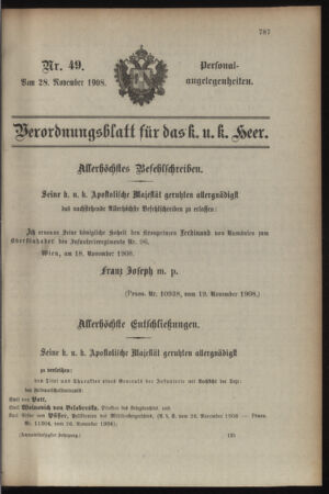 Kaiserlich-königliches Armee-Verordnungsblatt: Personal-Angelegenheiten 19081128 Seite: 49