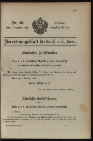 Kaiserlich-königliches Armee-Verordnungsblatt: Personal-Angelegenheiten 19081207 Seite: 1