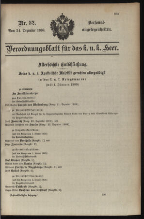 Kaiserlich-königliches Armee-Verordnungsblatt: Personal-Angelegenheiten 19081224 Seite: 1