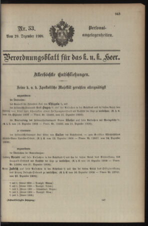 Kaiserlich-königliches Armee-Verordnungsblatt: Personal-Angelegenheiten 19081229 Seite: 1