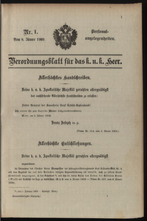 Kaiserlich-königliches Armee-Verordnungsblatt: Personal-Angelegenheiten 19090108 Seite: 1