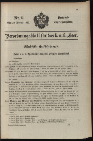 Kaiserlich-königliches Armee-Verordnungsblatt: Personal-Angelegenheiten 19090226 Seite: 1