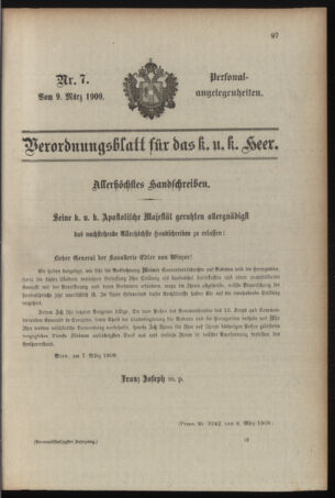 Kaiserlich-königliches Armee-Verordnungsblatt: Personal-Angelegenheiten 19090309 Seite: 1