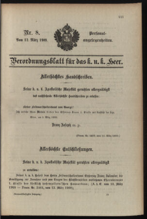 Kaiserlich-königliches Armee-Verordnungsblatt: Personal-Angelegenheiten 19090312 Seite: 1