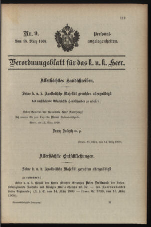 Kaiserlich-königliches Armee-Verordnungsblatt: Personal-Angelegenheiten 19090318 Seite: 1