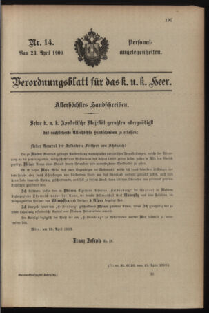 Kaiserlich-königliches Armee-Verordnungsblatt: Personal-Angelegenheiten 19090423 Seite: 1