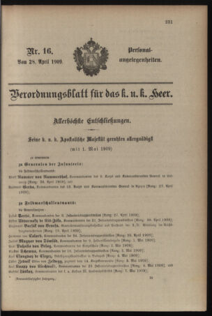 Kaiserlich-königliches Armee-Verordnungsblatt: Personal-Angelegenheiten 19090428 Seite: 19