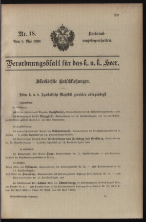 Kaiserlich-königliches Armee-Verordnungsblatt: Personal-Angelegenheiten 19090508 Seite: 1