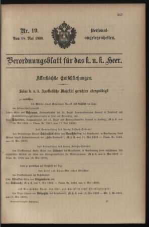 Kaiserlich-königliches Armee-Verordnungsblatt: Personal-Angelegenheiten 19090518 Seite: 1