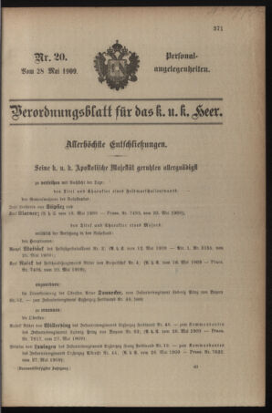 Kaiserlich-königliches Armee-Verordnungsblatt: Personal-Angelegenheiten 19090528 Seite: 1