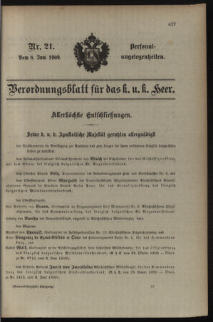 Kaiserlich-königliches Armee-Verordnungsblatt: Personal-Angelegenheiten 19090608 Seite: 1