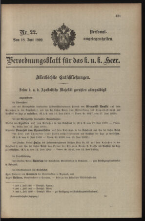 Kaiserlich-königliches Armee-Verordnungsblatt: Personal-Angelegenheiten 19090618 Seite: 1