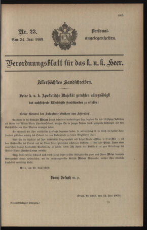 Kaiserlich-königliches Armee-Verordnungsblatt: Personal-Angelegenheiten 19090624 Seite: 1