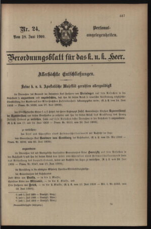 Kaiserlich-königliches Armee-Verordnungsblatt: Personal-Angelegenheiten 19090628 Seite: 1